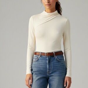 & Other Stories NWT women’s ivory long sleeve bodysuit asymmetrical mock neck M